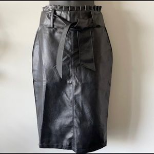 Faux Leather Paper Bag Waist Pencil Skirt
